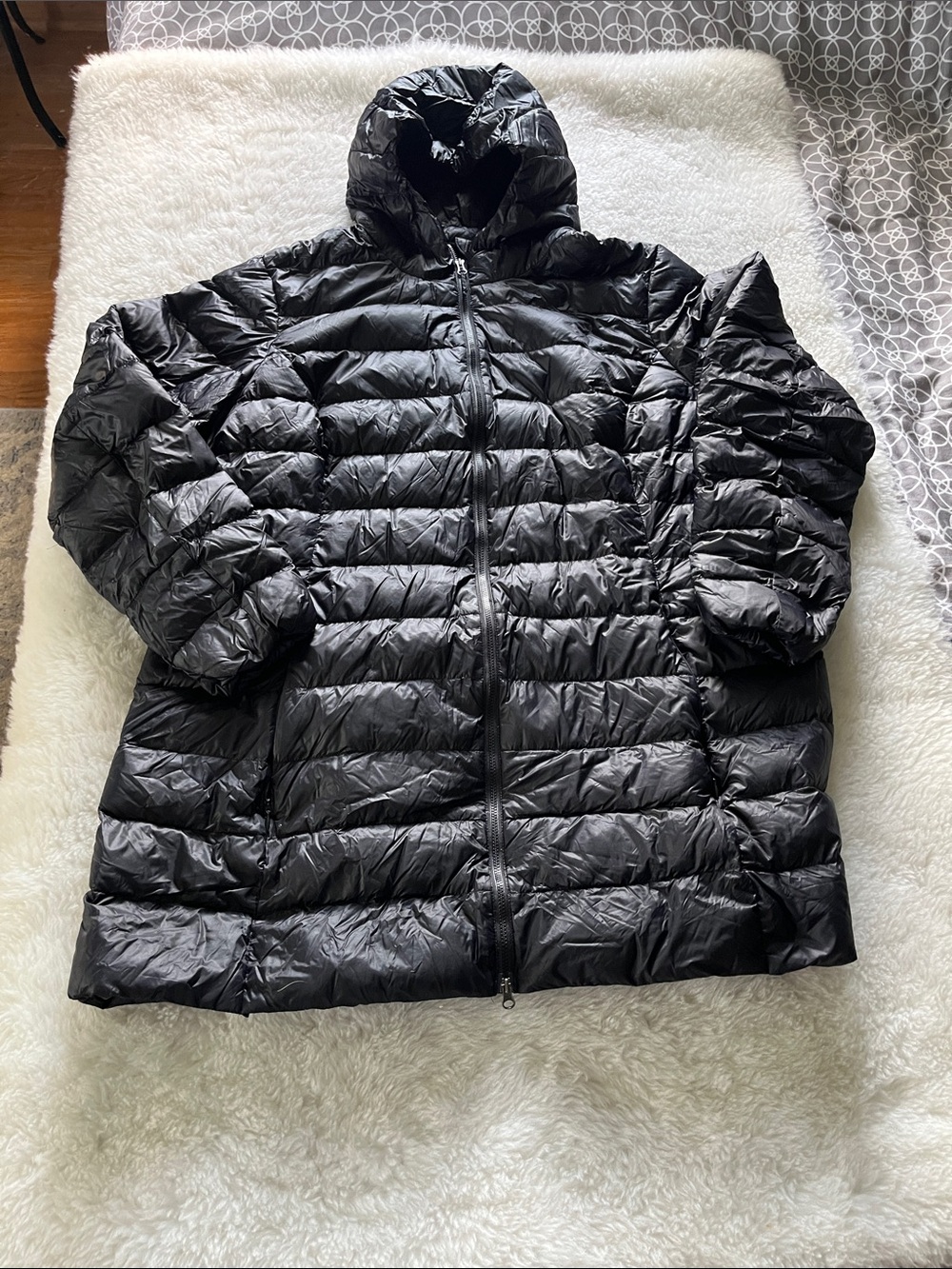 Eddie Bauer Black Hooded Packable Puffer Coat XXL